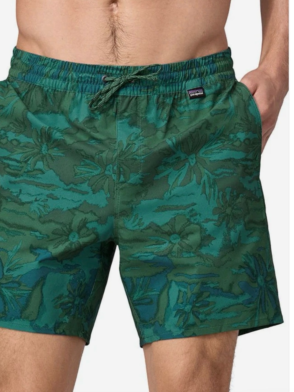 Patagonia Men’s Teal and Forest Green Floral Swim Trunks
